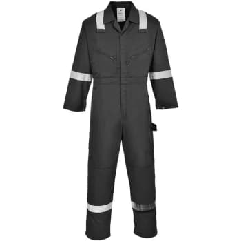 F813 - Black Sz L Iona Coverall Boiler Suit Hi Vis Bands - Portwest