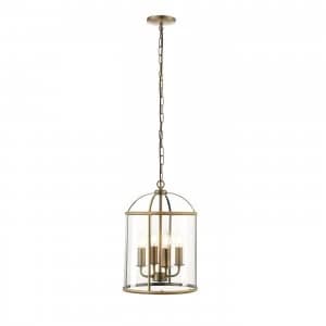 4 Light Ceiling Pendant Antique Brass, Glass, E14