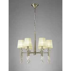 Tiffany pendant lamp 6+6 E14+G9 bulbs, antique brass with cream shades & transparent crystal