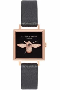 Ladies Olivia Burton Square Dial 3D Bee Black & Rose Gold Watch OB16AM128
