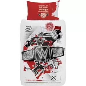 WHW Champion Reversible Duvet Cover Set (Single) (White/Red/Black) - WWE