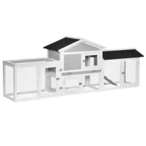 Pawhut 2 Tier Wooden Rabbit Hut W/ Tray, Ramps, Run Area & Asphalt Roof For Outdoors - Grey