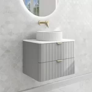 600mm Grey Wall Hung Countertop Vanity Unit with Basin and Brass Handles - Empire