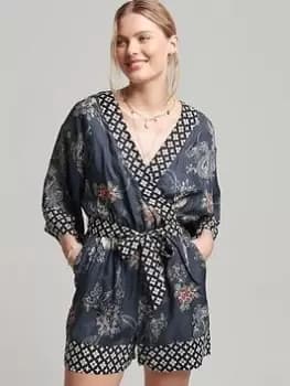 Superdry Vintage Kimono Playsuit - Multi, Size 12, Women