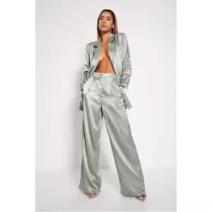 I Saw It First Sage Premium Satin Wide Leg Trousers - Green