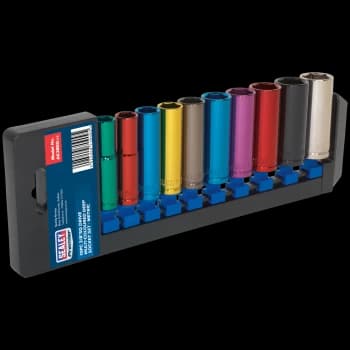 Sealey 10 Piece 3/8" Drive Coloured Deep HeX WallDrive Socket Set Metric 3/8"
