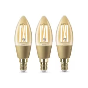 4lite WiZ Connected Candle Filament Amber WiFi LED Smart Bulb - E14, Pack of 3