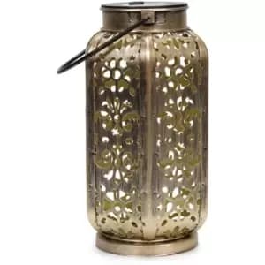Solar Powered Antique Brass Moroccan Style Hanging Lantern Handle Light for Patio Decor Solar Lights Outdoor Garden
