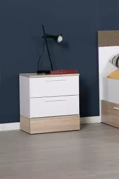 2 Drawer Bedside Table Chest White & Oak