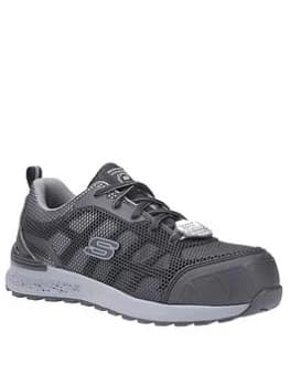 Skechers Bulkin Lyndale Workwear Slip Resistant Toe Cap Trainer - Black/Grey, Size 6, Women