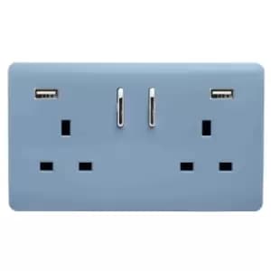 Trendi Switch 2 Gang 13Amp Double Socket and 2 USB Ports - Sky