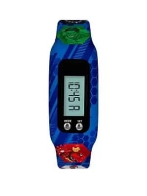 Disney Marvel Blue Lcd Step Tracker Watch With Printed Silicone Strap
