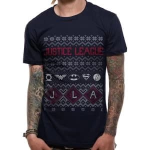DC Originals - Unisex Medium Justice League Fair Isle T-Shirt (Black)