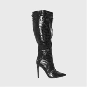 I Saw It First Metal Stud Detail Knee High Pointed Toe Boots - Black