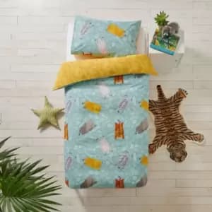Little Furn. Wild Friends Single Duvet Cover Set Cotton Teal