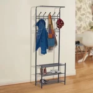 HOMCOM Hall Tree Entryway Storage Coat Hanger-Metal Black
