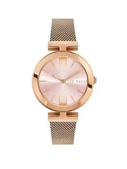 Ted Baker Darbey Stainless Steel Rose-Gold Case Pink Sunray Dial Stainless Steel Rose-Gold Mesh Band, Rose Gold, Women