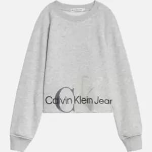 Calvin Klein Girls Mixed Monogram Cutoff Sweatshirt - Light Grey Heather - 10 Years