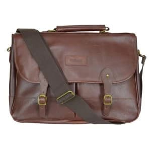 Barbour Unisex Leather Briefcase Dark Brown One