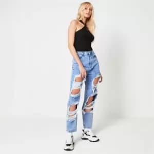 Missguided Riot Distressed Mom Jeans - Blue