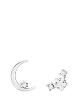 Jon Richard Rhodium Plated Cubic Zirconia Mix And Match Celestial Earrings
