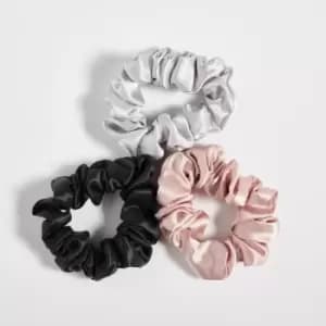 in home 100% Silk Scrunchie 3 pack - Black, Pink, Silver