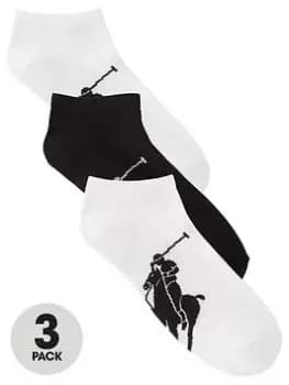 Polo Ralph Lauren 3 Pack Large Logo Trainer Liner Socks - White/Black, Men