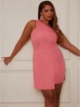 Chi Chi London One Shoulder Split Detail Mini Dress In Pink, Size 8, Women