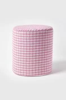 Gingham Check Round Pouffe Cotton