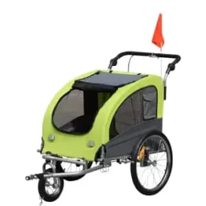 Steel Dog Bike Trailer Pet Cart Carrier for Bicycle 360° Rotatable with Reflectors 3 Wheels Push/ Pull/ Brake Water Resistant Green - Pawhut