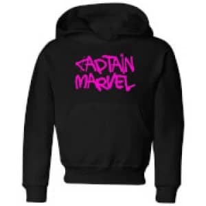 Captain Marvel Spray Text Kids Hoodie - Black - 11-12 Years