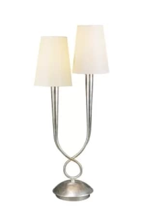 Paola Table Lamp 2 Light E14, Silver Painted with Cream Shades