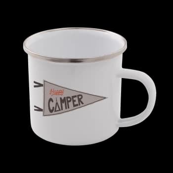 Happy Camper Enamel Mug - White