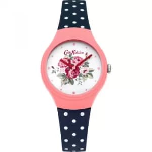 Ladies Cath Kidston Spray Flowers Navy Polka Dot Silicone Strap Watch