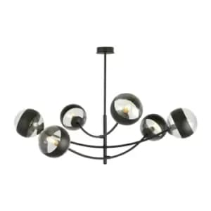 Hunter Black Globe Ceiling Light with Clear,Black Glass Shades, 6x E14