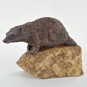Nature Badger On Stone Cold Cast Bronze Sculpture 8cm