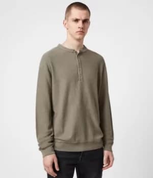 AllSaints Mens Wrenley Organic Cotton Henley, Willow Taupe, Size: M