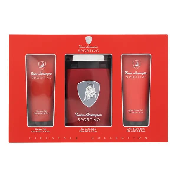 Lamborghini Sportivo 3 Piece Gift Set: Eau de Toilette 125ml - Shower Gel 100ml - Aftershave Balm 100ml