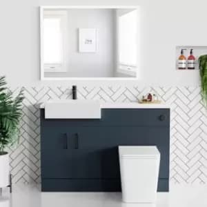 1200mm Blue Toilet and Sink Unit with Matt Worktop and Black Fittings - Coniston