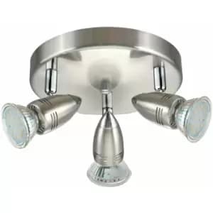 Flush 3 Spot Ceiling Light Colour Satin Nickel Chrome Shade Bulb GU10 3x3W