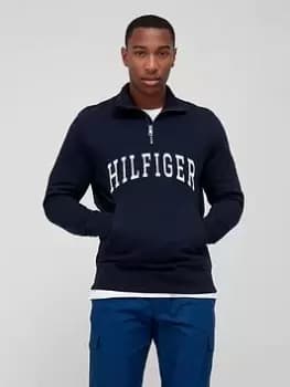 Tommy Hilfiger Hilfiger Log Quarter Zip Sweat - Desert Sky, Desert Sky, Size 2XL, Men