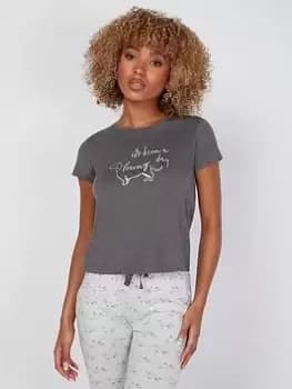 Boux Avenue Boux Avenue Sausage Dog Tee & Pant Set - Charcoal, Grey, Size 10, Women