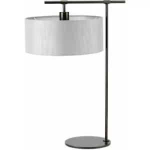 Loops - Table Lamp Grey Cylinder Shade Modern Style Dark Brown LED E27 60W Bulb