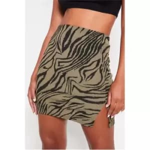 I Saw It First Zebra Print Knotch Front Mini Skirt - Green
