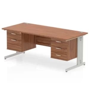 Impulse 1800 Rectangle Silver Cable Managed Leg Desk WALNUT 1 x 2 Drawer 1 x 3 Drawer Fixed Ped