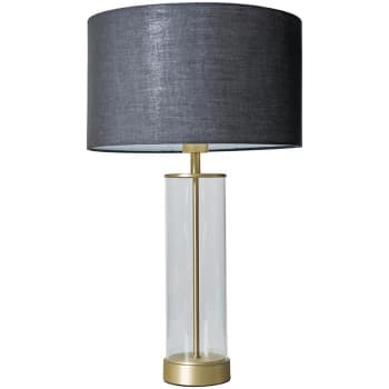 Matt Gold & Clear Tube Table Lamp With Large Lampshade - Black