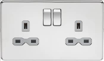 KnightsBridge Screwless 13A 2G DP switched socket - polished chrome with grey insert