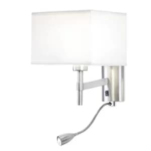 Bristol LED 2 Light Indoor Wall Light Satin Nickel with Reading Lamp, E27