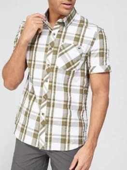 Regatta Deakin Short Sleeve Checked Shirt - White/Khaki, White, Size S, Men