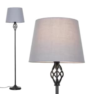 Memphis Black Floor Lamp with Grey Aspen Shade